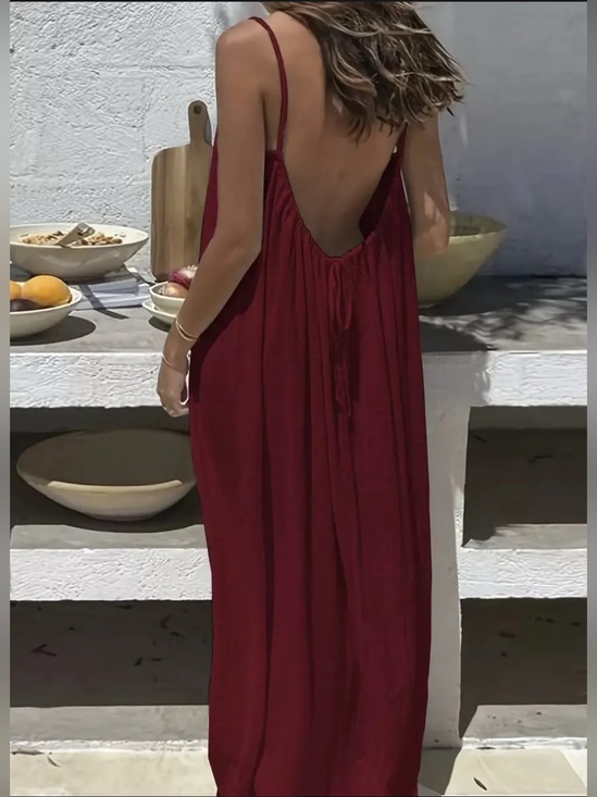 Dresses & Skirts - Backless Burgundy Maxi Dress with Spaghetti Straps